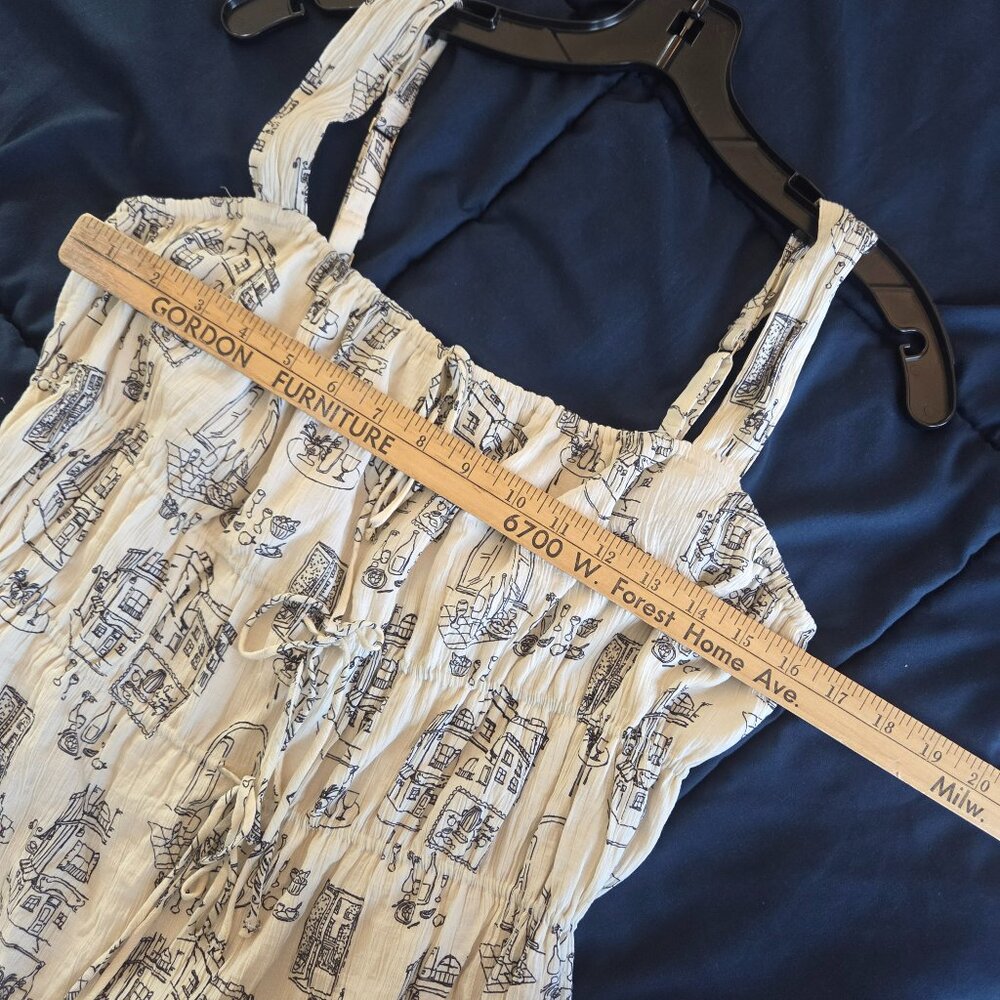 Abercrombie & Fitch Cream Parisian Cafe Patterned Tie Front Mini Dress M - Picture 7 of 9